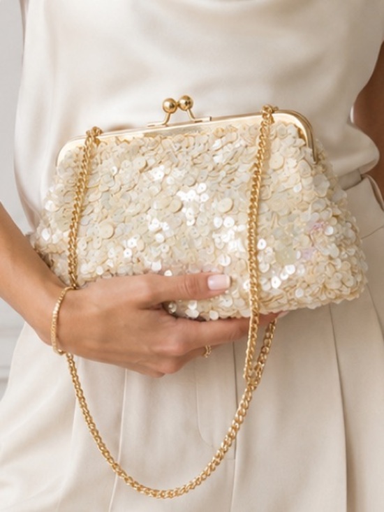 Ann Taylor Handbags - NWOT Ann Taylor Studio Sequin Clutch Bag Ivory Gold Occasion Elegant Classic